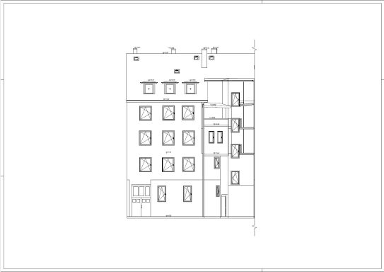 Fassadenansicht der Hofseite eines Gebäudes in Hannover als Bestandsplan basierend auf 3D-Laserscanning