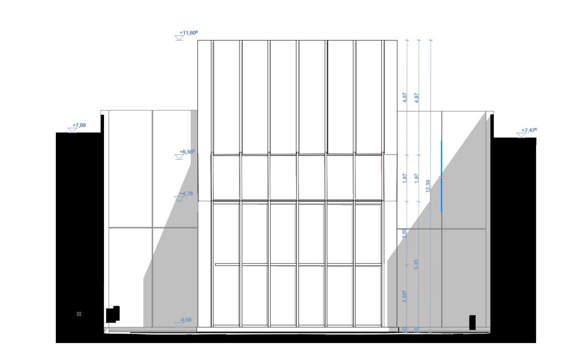 Nordfassade des Pharmaziegebäudes der Universität Braunschweig als 2D-Bestandsansicht der Pfosten-/Riegel-Glasfassade