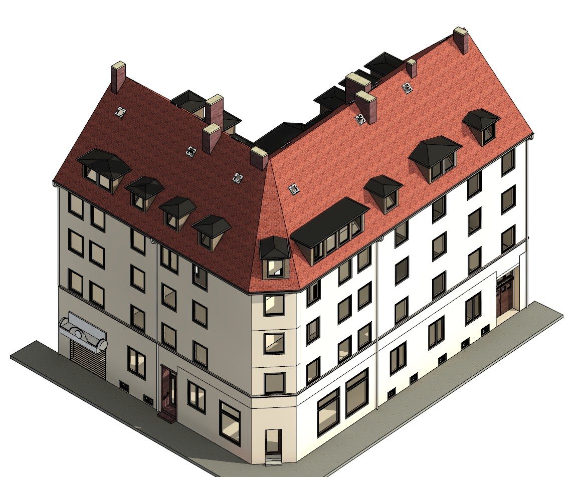 3D-Bestandsvermessung eines Gebäudes in Hannover durch Kombination von Laserscanning und Drohnenvermessung