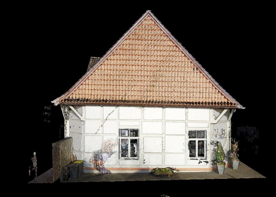 Punktwolke Giebelwand – Laservermessung Gebäude Hannover Punktwolke Giebelwand eines Gebäudes aus 3D Laservermessung Hannover Niedersachsen
