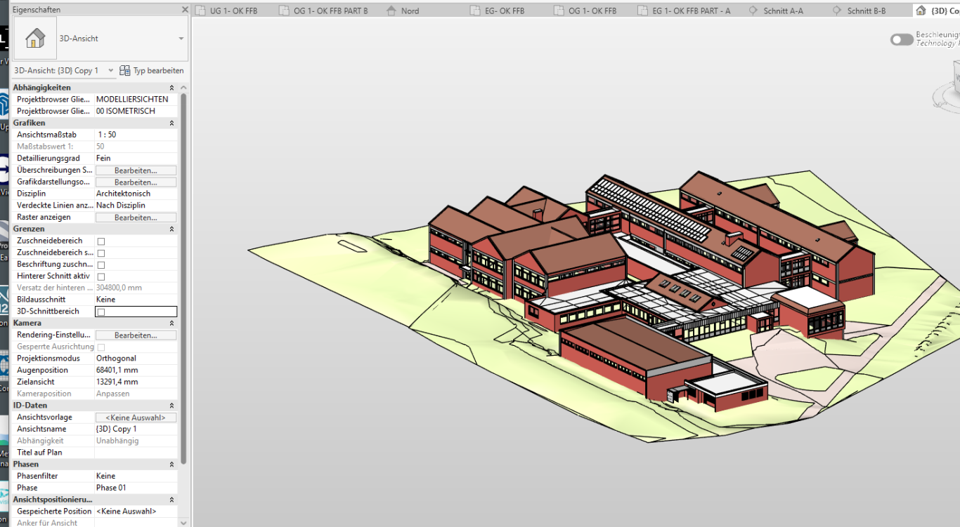 3D Modell | Schulzentrum  | in Revit basierend auf Laserscanning Daten
