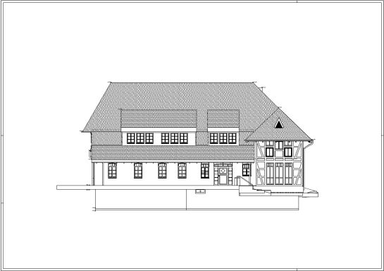Westfassade eines historischen Bauernhauses in Isernhagen mit präziser Darstellung der Gebäudegeometrie aus Laserscan-Daten.