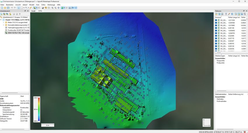 Digitales Höhenmodell (DEM) des Schulzentrums Ottbergen aus Drohnenvermessung und Photogrammetrie
