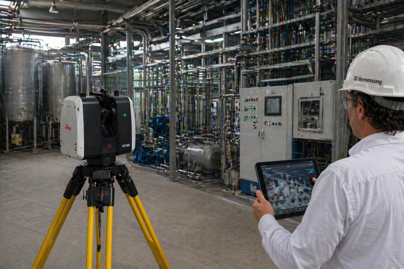 TGA Bestandsaufnahme Industrieanlage mit 3D Laserscanner Leica RTC360 Punktwolke Rohrleitungen Anlagenbestand