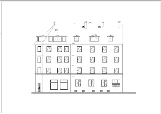 Fassadenansicht Nord eines Gebäudes in Hannover als Bestandsplan basierend auf 3D-Laserscanning