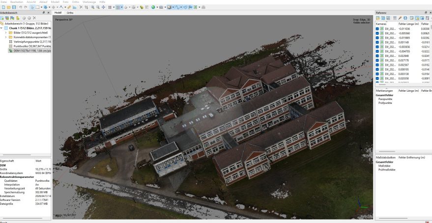 Drohnenvermessung Schulzentrum Ottbergen als 3D Modell aus Photogrammetrie in Metashape