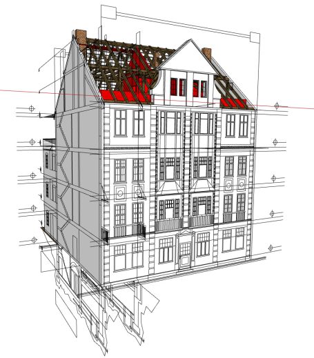 3D-Laserscan eines Mehrfamilienhauses an der Elbe in Wittenberge – Digitale Bestandserfassung für Hamburger Sanierungsprojekte.