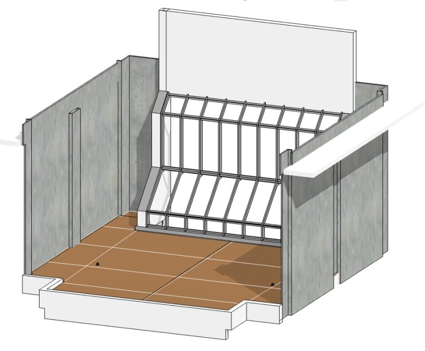 3D-Bestandsansicht der Pfosten-/Riegel-Glasfassade Nord am Pharmaziegebäude der Universität Braunschweig