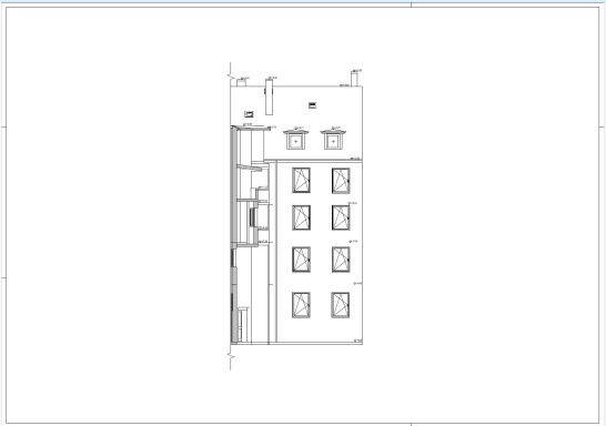 Fassadenansicht Seitenflügel Hofseite eines Gebäudes in Hannover als Bestandsplan basierend auf 3D-Laserscanning