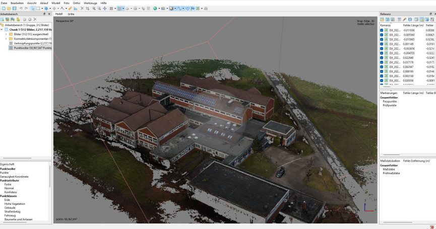 Punktwolkenansicht aus Metashape – Photogrammetrie der RvW Schule Ottbergen zur Weiterverarbeitung und Fusion mit terrestrischen Laserscan
