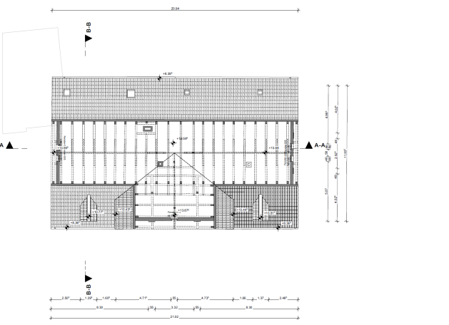 Grundriss des Dachgeschosses eines Gutshofgebäudes in Anderten basierend auf 3D-Laserscanning.