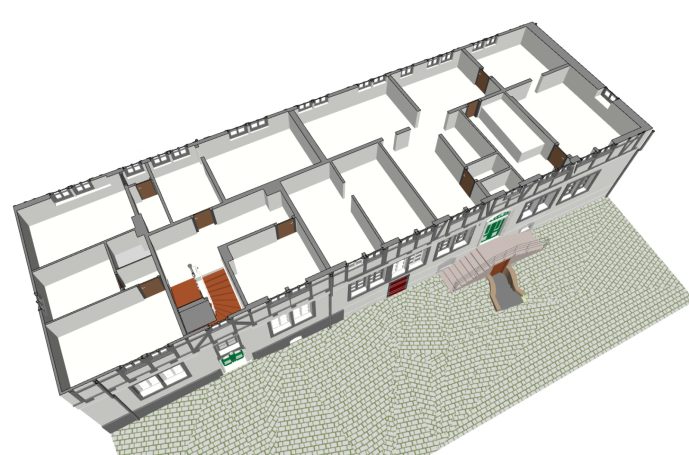 3D-Horizontalschnitt des Obergeschosses der Wasserburg Gebhardshagen.