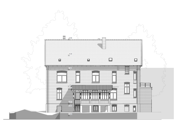 Nordansicht eines denkmalgeschützten Gutshofgebäudes in Anderten basierend auf 3D-Laserscanning.