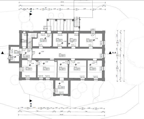 Grundriss des 1. Obergeschosses eines Gutshofgebäudes in Anderten basierend auf 3D-Laserscanning.