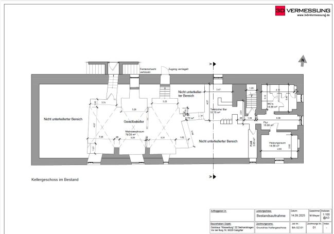 Bestandsgrundriss Kellergeschoss der historischen Wasserburg Salzgitter-Gebhardshagen aus Laserscan-Punktwolke