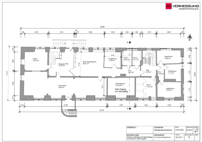 Grundriss Erdgeschoss Wasserburg Salzgitter-Gebhardshagen aus 3D-Laserscanning Bestandsvermessung