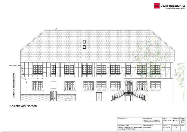 Nordansicht Wasserburg Salzgitter-Gebhardshagen aus 3D-Laserscanning Bestandsvermessung