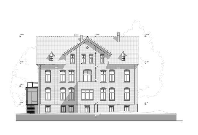 Südansicht eines denkmalgeschützten Gutshofgebäudes in Anderten basierend auf 3D-Laserscanning.