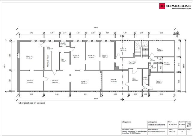 Grundriss Obergeschoss Wasserburg Salzgitter-Gebhardshagen aus 3D-Laserscanning Bestandsvermessung