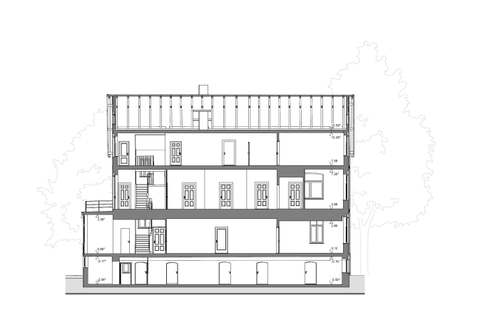 Schnitt eines Gutshofgebäudes in Anderten basierend auf 3D-Laserscanning.
