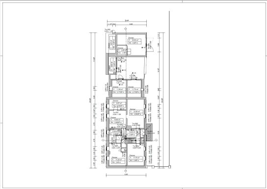 Grundriss des Erdgeschosses des Aufseherhauses am Herkules. baulichen Strukturen des denkmalgeschützten Gebäudes 3D-Vermessung. "Grundriss Erdgeschoss des Aufseherhauses am Herkules – technische Schwarz-Weiß-Darstellung der historischen Raumstruktur."